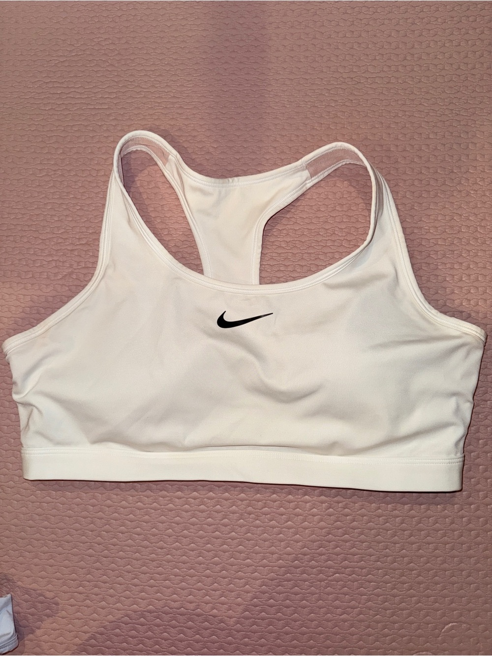 Nike White Racerback Sports Bra with Black Swoosh